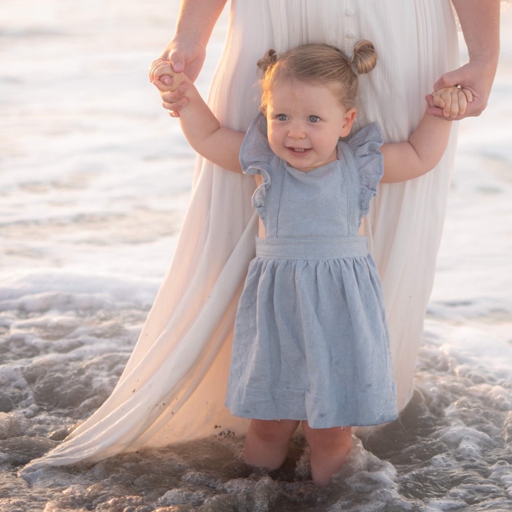 Handmade Chambray Linen Pinafore Dress- size 2T